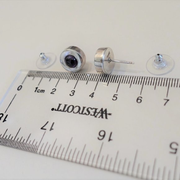 Sterling Stud Earrings with Amethysts, 10mm, 8g, Artisan - Picture 8 of 9